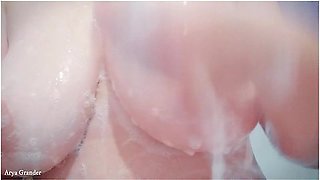 Arya Grander - Natural Boobs Tease. Bathroom Pleasure. Close Up