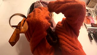 Blonde teen in solo action with her pussy