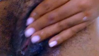 Ebony Amateur Plays with Her Hairy Pussy on Webcam