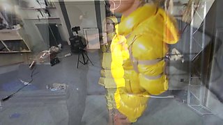 Ms Ungeniert Tied, Gagged And Hooded In Shiny Nylon Yellow Downjacket