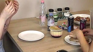 Lesbian`s Slave Has to Eat Dog Food!