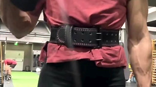 Naked muscle mommy showing off her flexed muscles