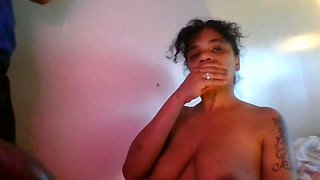 Submissive cougar Minah Khali gives her big black neighbor a wild blowjob at home