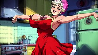 Classic Cartoon Style Nude Women in Kitchen
