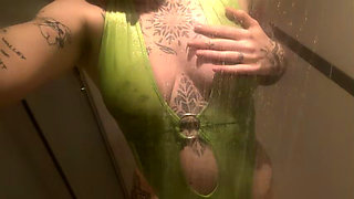 Wetlook Obsession Shower Bodysuit Fuck, Slippery Dildo Ride & Huge Release