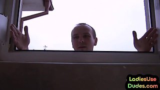 Peeping guy disciplined with gaping arse