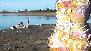 Amateur Latina Flashing Pussy and Ass River Bank