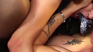Lesbian action with big titted babe