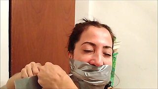 Self-gagged Latina Stepmom in Her First Gag Talk Video