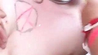Skinny teen punk tick Laura fucked hard in bukkake gangbang
