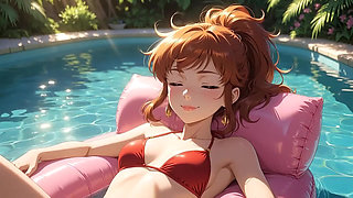 AI Girl Sensually on the Pool - Studio Ghibli Style
