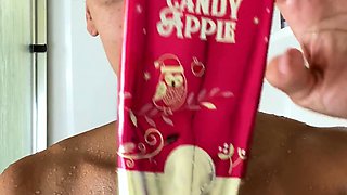 Busty curly brunette with big boobs fucks on couch