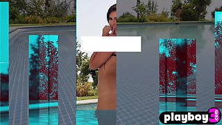 Big tits MILF posed after hot striptease with petite MILF Alexandra Young