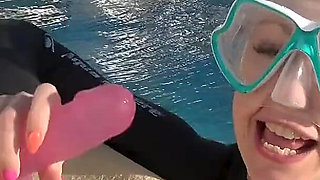 Wetsuit Underwater Dildo Blowjob - Neoprene Masked Suck Slut