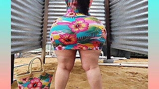 Big-bottomed Woman Changing in Fitting Room