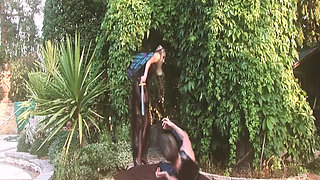 Sex Garden Scene 3 Blonde with a Big Ass in Lingerie Enjoys Two Cocks in a Threesome and a Facial