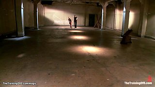 Blond Hair Babe trainee gives handjob on big black dick