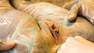 Roadtrip Tattooed Girl Fucks a Girl Anal with a Big Toys in Vintage Talbot Express