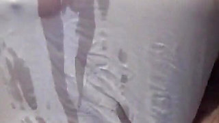 Julie’s Wet White Blouse Golden Shower - Hardwood Pisses All Over Her See-through Tits & She Fingers Her Bare Pussy Outside