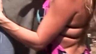 Blonde milf gets fucked outdoors by her man