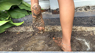 Lick My Muddy Feet Foot Fetish POV - Ebony Goddess Luna Law Makes You Worship Her Dirty Feet, Mud Squelching, Wrinkled Soles, Bar