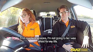 Fake Driving Instructor Bangs His Cute Ginger Teen 18+ Student 18+ In The Car And Gives Her A Creampie