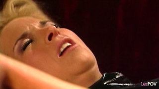 Hot Lesbian Love with a Sticky Dildo on a Fancy Bar Table