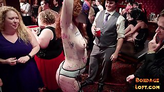 BDSM sluts get public spanking and strapon anal fucking