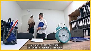 Loan4k. blonda czech came for a loan with her spouse and leap on manager's cock