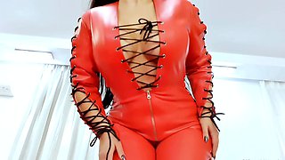 DO YOU LIKE MY NEW RED LEATHER CATSUIT