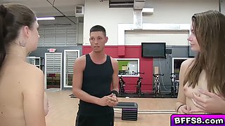 Hot group fuck session with horny gym trainer