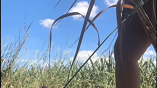 Caught Outside - Thick Girl Toys Her Dripping Pussy in the Tall Grass