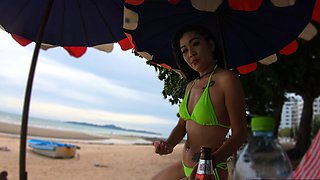 Thai GF getaway in Pattaya beach visit and sex at home