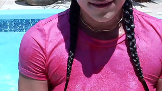Outdoor Anal Play Banana, Spread Ass, Wet Pink, Pool Splash