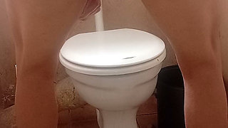 Hot Girl Slut Masterbation with Pink Vibrator in Toilet Mini Skirt