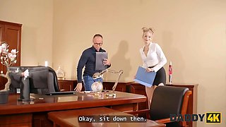 Daddy4k. bitchy blond with Natural Tits has no rules and is hardcore with her bf’s daddy on the table