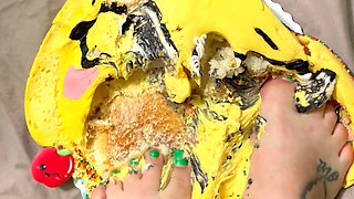 Smashing Cake with My Cute Feet