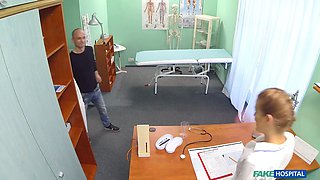Faux hospital - sex-positive nurse tempted her old college prof for a hard office pound