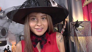 Russian Skye Wood teases her tiny tits in a sock-clad twist on CFNM fun