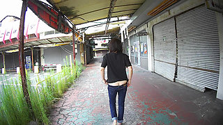 Japan Walking with Her Ass Out Outdoors