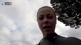 Wetsuit Giantess Finds a Tiny Toy to Tease