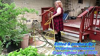 Big-Butted Redheads Outdoor Garden Cleanup