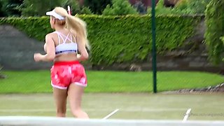 Russian amateur blonde masturbates outdoors
