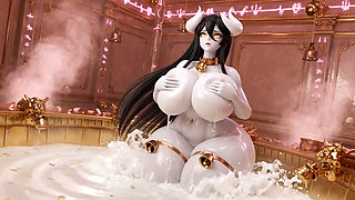 Albedo Demon Queen Bath Episode 3 - Massive Tits Soapy Play & Wet Pussy Tease