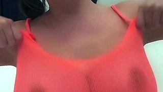 Busty brunette with big boobs rides cock