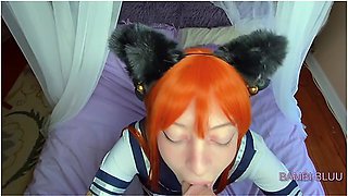 Real Life Hentai - Uniform Cosplay Redhead Teen Pawg Fucks Senpai & His Big Cock - Bambi Bluu