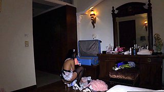Busty Thai MILF in uniform fucks master