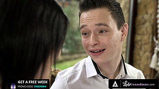 LUSTY GRANDMAS - Divorced Stepmom Kisses & Fucks Horny Stepson