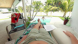 Working By The Pool Was A Mistake... Bikini Teen 18+ Kept Distracting Me