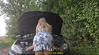 Stranger Caught Girl with Car Breakdown and Helps with Car Repairs for an Ass Fuck